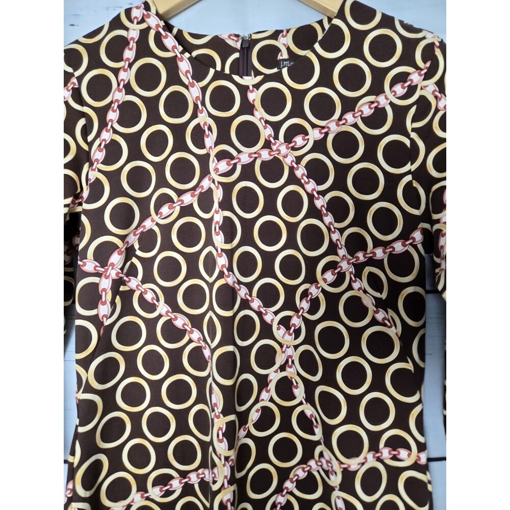 J. McLaughlin Womens Dress Small Brown Tan Geometric Chain Link Print Shift Mod - Picture 3 of 7